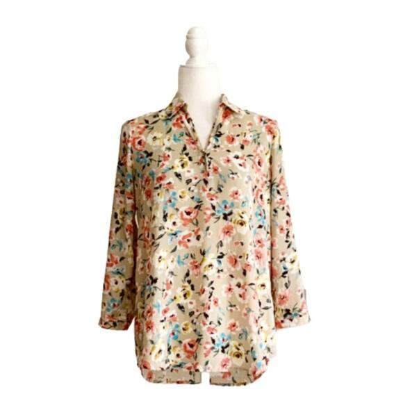 Bellatrix Blouse Shirt Semi Sheer Floral Button Front Blouse Top Size Small - Picture 13 of 14
